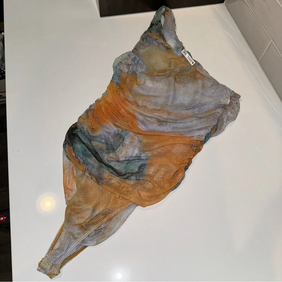 NWOT Zara Mesh Asymmetric Bodysuit - Picture 4 of 9